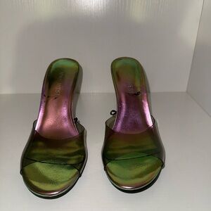 Nine West Iridescent Green Mules
